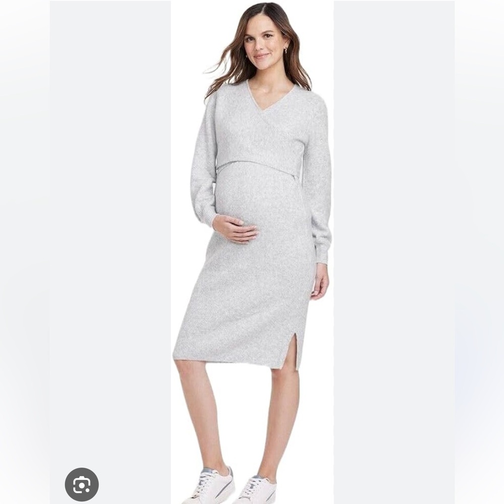 Isabel Maternity by Ingrid & Isabel Light Gray Knit Midi Dress